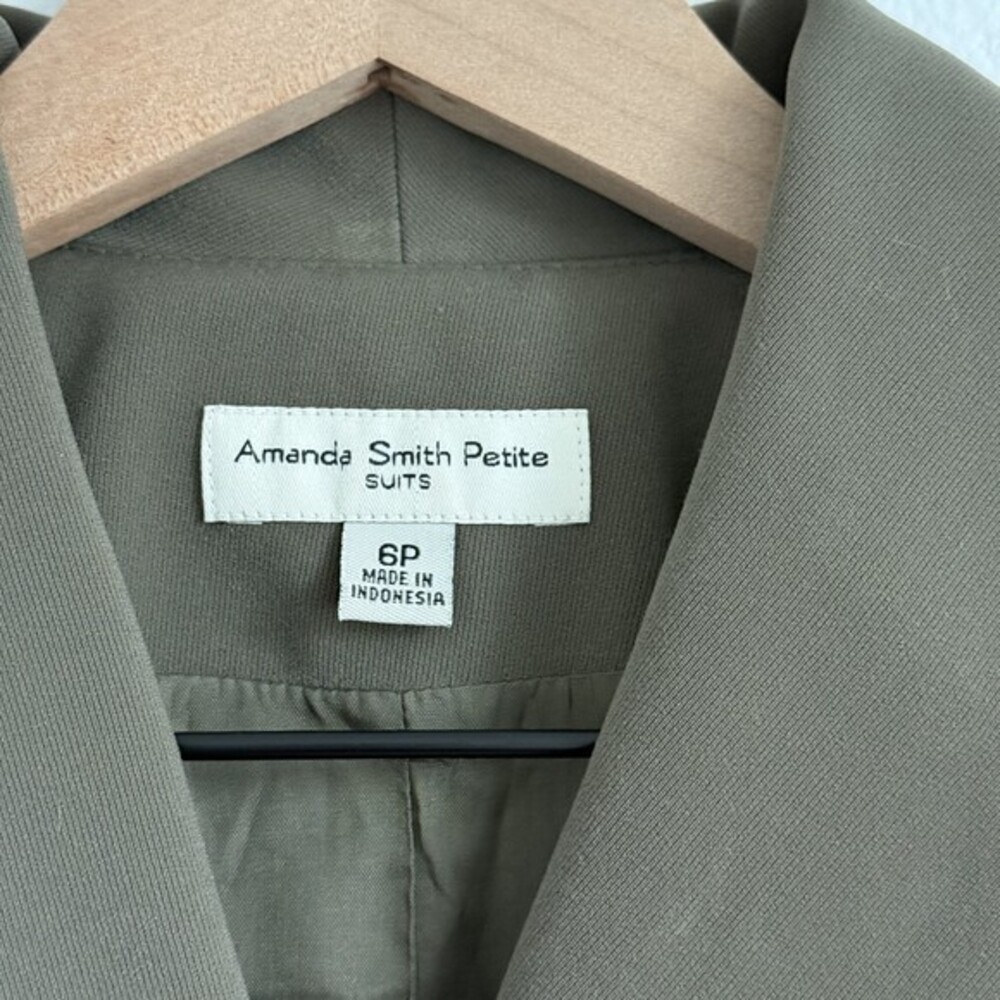 Amanda Smith Olive Green Blazer Top Suit Set 6P Workwear Old Money Dark Academia - Picture 11 of 12